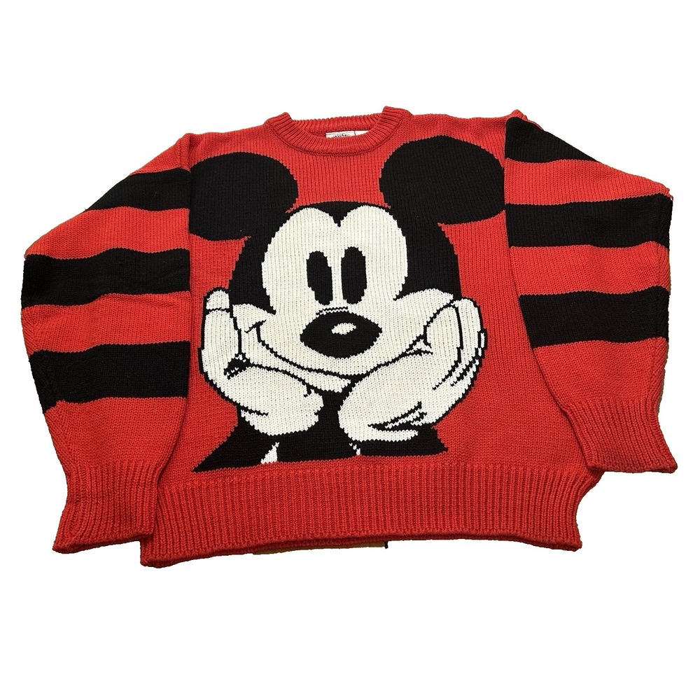 Vintage Walt Disney Mickey and Co Red Sweater Knit Pullover Size M